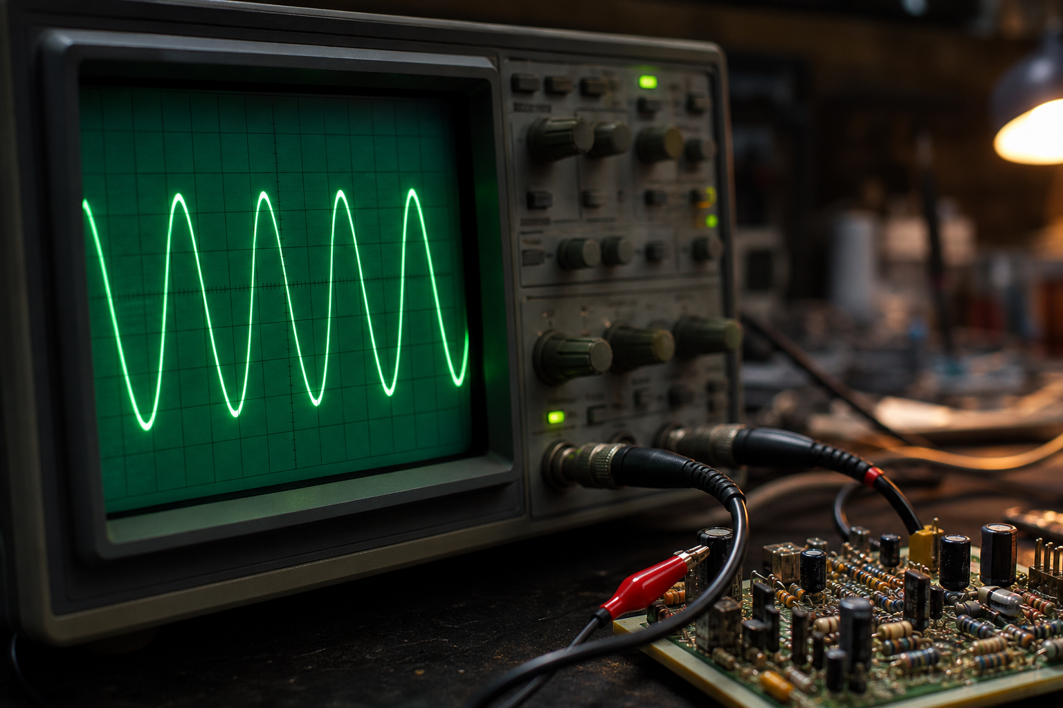 Collaudo e taratura di un amplificatore con oscilloscopio in laboratorio